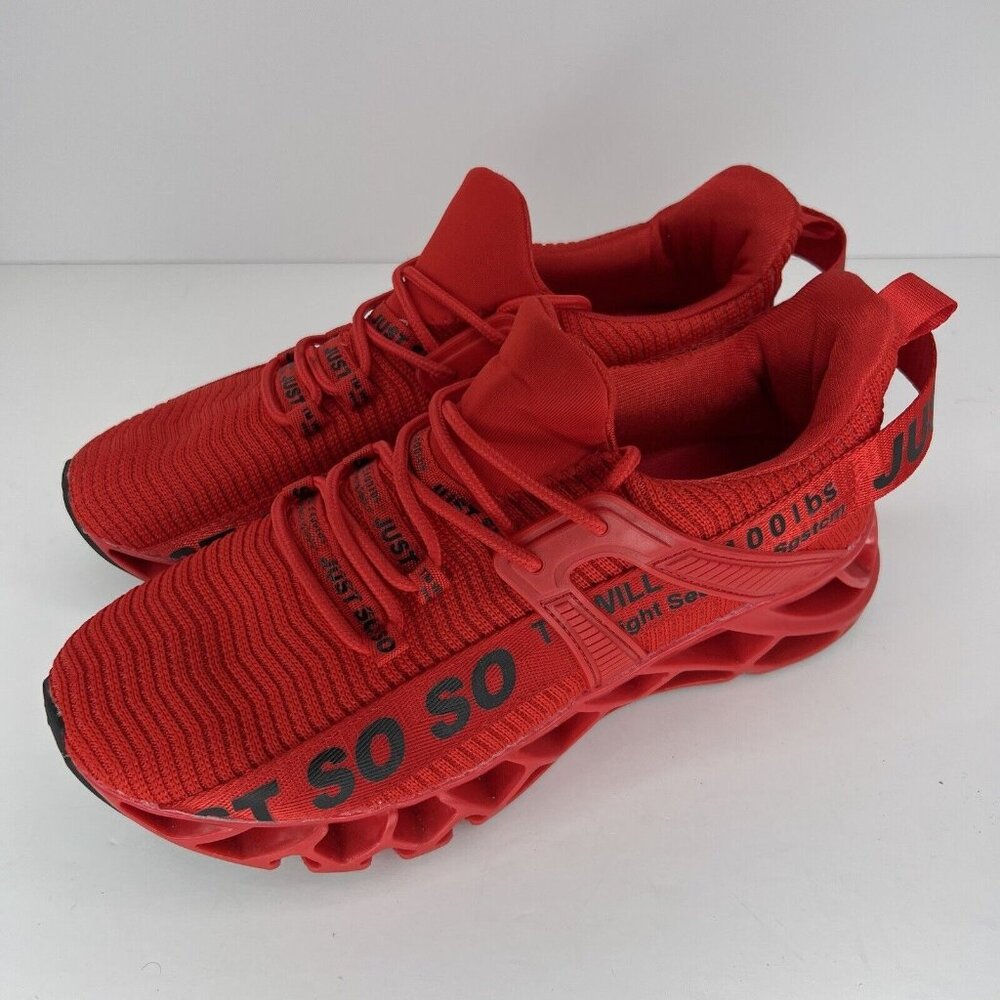 Just So So Red Knit Running Hyper Bounce Action Sole Shoes Men's Size 8.5